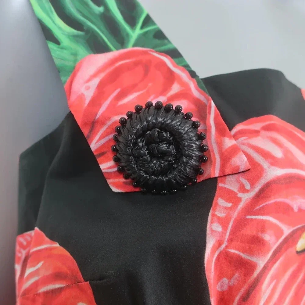 Dolce & Gabbana Sleeveless Midi Dress Black Laceleaf Floral Print Poplin Size 48 - Picture 2 of 7